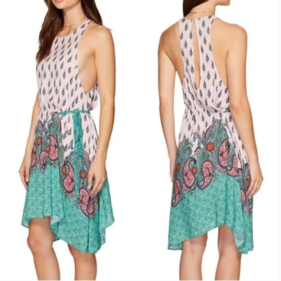 Free People Rendezvous Girl Pink & Green Paisley Mini Dress M - Picture 1 of 8